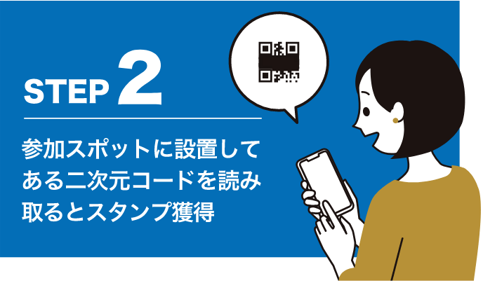 STEP2 参加スポットに設置してある二次元コードを読み取るとスタンプ獲得